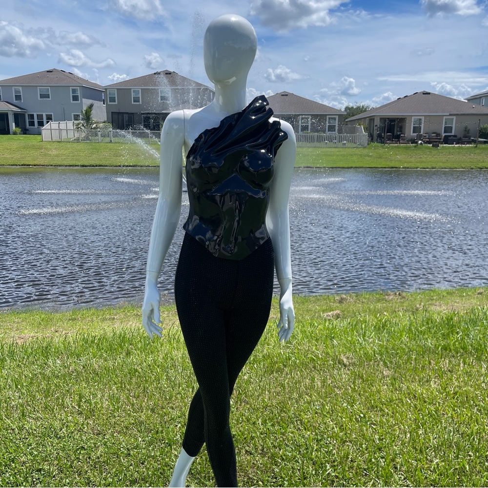 Black Sculpted Top and Pants Set